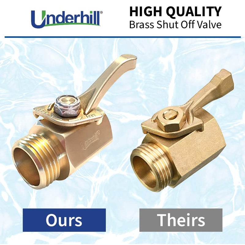 Underhill Garden Hose Shut Off Valve 3/4-Inch Hose Thread, Brass Hose Nozzle Connector, Attachment, Heavy-Duty Fittings, CV075H - Image 2
